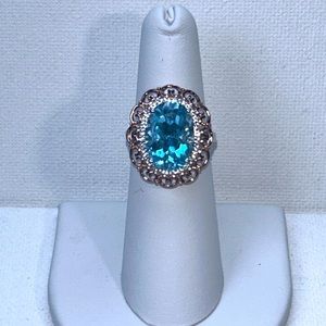 NWOT Genuine Neon Apatite Halo Gemstone Sterling Rose Gold Plated Cocktail Ring